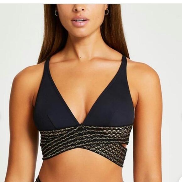 River Island Black Gold Bikini Top Size US 12 Swim Resort - Picture 1 of 7